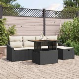 vidaXL Set de canapele pentru grădină cu pernă 6 pcs Negru Rattan poli