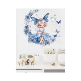 Cumpara ieftin Sticker Perete Autocolant Fetita pe Luna, cu Fluturi 38x38cm - 68151