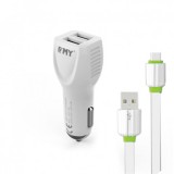 INCARCATOR AUTO EMY MY-112 (14958) 2XUSB 2,4A FAST CHARGE+ CABLU USB TYPE-C ALB BLISTER