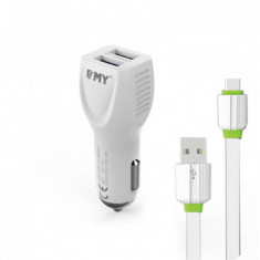 INCARCATOR AUTO EMY MY-112 (14958) 2XUSB 2,4A FAST CHARGE+ CABLU USB TYPE-C ALB BLISTER