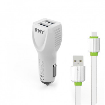 INCARCATOR AUTO EMY MY-112 (14958) 2XUSB 2,4A FAST CHARGE+ CABLU USB TYPE-C ALB BLISTER foto