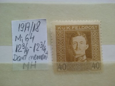 1917-1918- Austria-Feldpost -Mi 64-dant 12 3\4-Dant.nementionata-MH-RAR foto