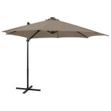 Umbrela in consola cu stalp si LED-uri, taupe, 300 cm