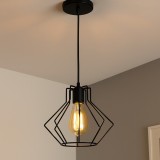 Pendul Decorativ Industrial, Design Geometric Negru Mat, 1 X E27, &Oslash;200Xh220Mm