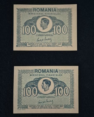 Bancnota UNA SUTA LEI 1945 100 lei Doua bucati foto