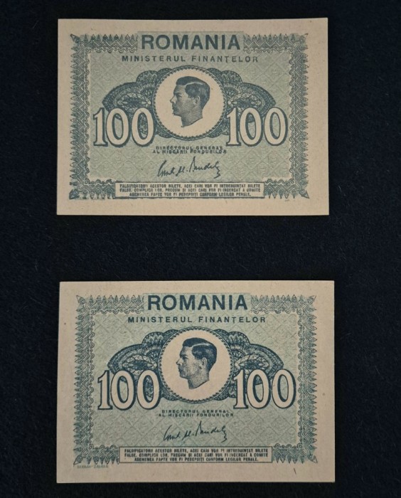 Bancnota UNA SUTA LEI 1945 100 lei Doua bucati