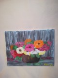 TABLOU PE PANZA CU SASIU NOU 30X 40 CM VAS CU FLORI
