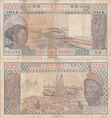 1982, 5.000 Francs (P-708 Kf.2) - Senegal (Statele Africane de Vest) foto