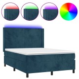 Cumpara ieftin Pat cu arcuri, saltea si LED, gri inchis, 140x200 cm, catifea