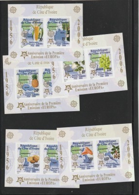 Coasta de Fildes (Cote d&amp;#039;Ivoire} 2005 - 50 ani Europa CEPT,5 blocuri nedantelate,MNH,Mi.169B-173B foto