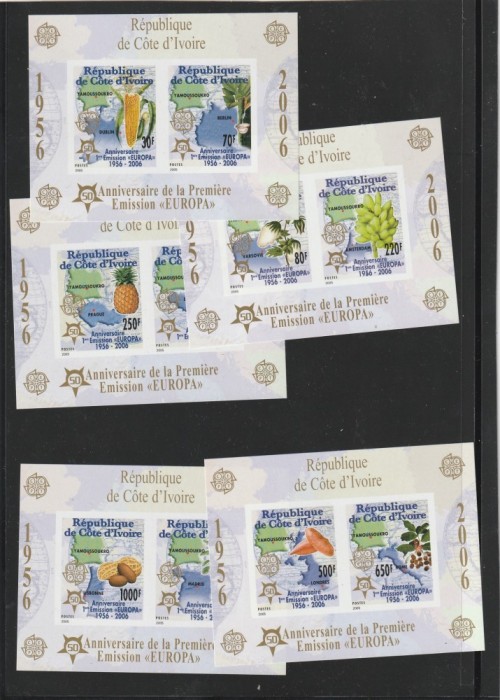 Coasta de Fildes (Cote d&#039;Ivoire} 2005 - 50 ani Europa CEPT,5 blocuri nedantelate,MNH,Mi.169B-173B