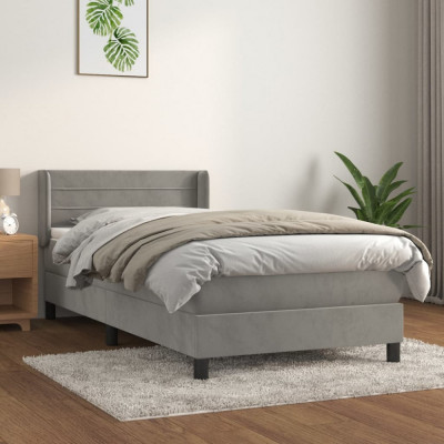 vidaXL Pat box spring cu saltea, gri deschis, 90x190 cm, catifea foto