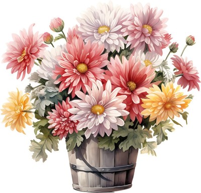Sticker decorativ, Flori Crizanteme, Roz, 62 cm, 1363STK-11 foto