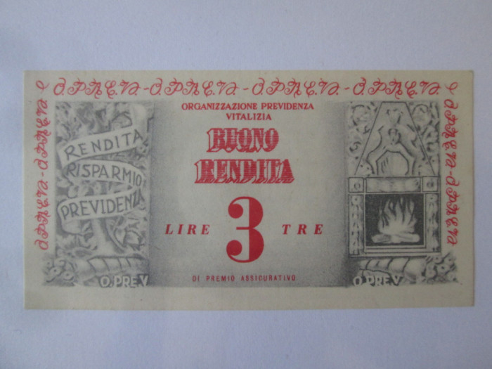 Rar! Italia bon 3 Lire 1959 UNC