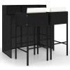 Set mobilier bar de gradina cu perne, 3 piese, negru, poliratan