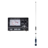 Antena CB PNI ML75, 75 cm, 300W, rabatabila si reflectometru PNI SWR-300 pentru masurare SWR, negru