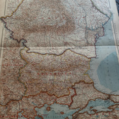 Harta veche Romania mare, Bulgaria si Grecia, 1920, perfecta, 60x45 cm