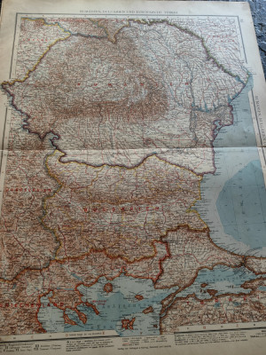 Harta veche Romania mare, Bulgaria si Grecia, 1920, perfecta, 60x45 cm foto