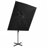 Umbrela suspendata cu &icirc;nvelis dublu, negru, 250x250 cm GartenMobel Dekor, vidaXL