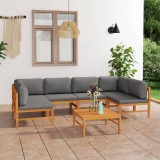 Cumpara ieftin Set mobilier grădină cu perne gri, 7 piese, lemn masiv de tec