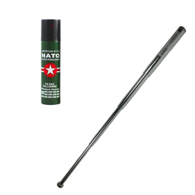 Kit pentru autoaparare format din baston telescopic 65 cm si spray ems 4872 foto