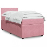 VidaXL Pat box spring cu saltea, roz, 100x200 cm, catifea