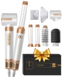 Uscator de par profesional, 7 in 1, Salon entru tine acasa, 110000 RPM,Ionizare, Alb cu diamante