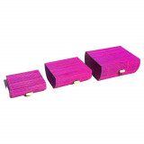 Set 3 cutii din bete de bambus ovale magenta, Stonemania Bijou