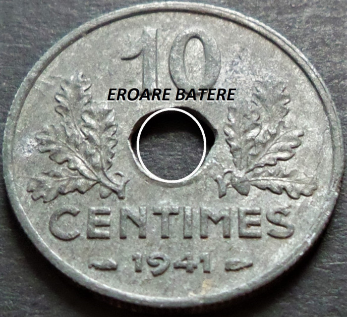 Moneda istorica 10 CENTIMES - FRANTA, anul 1941 * cod 4625 = erori de batere