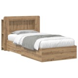 vidaXL Cadru de pat cu depozitare Stejar Artizanal 90 x 200 cm 3433830