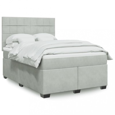 vidaXL Pat box spring cu saltea, gri deschis, 140x200 cm, catifea 3293230 foto