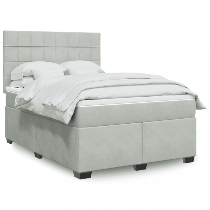 vidaXL Pat box spring cu saltea, gri deschis, 140x200 cm, catifea 3293230