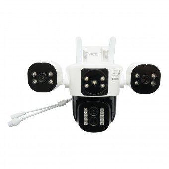 Camera de supraveghere 4 lentile, 3 obiective 16 MP, WIFI 2.4GHz, rotire 360 grade PTZ cu senzor de miscare, zoom 10X, alarma, IR night vision, detect foto