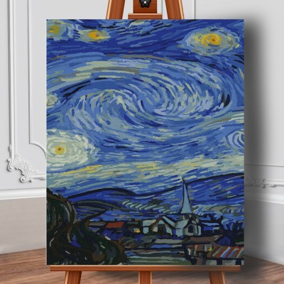 Set pictura pe numere (panza) Noapte instelata - Van Gogh Triptic II 50x40 cm foto