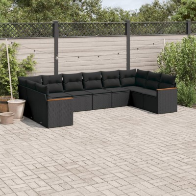vidaXL Set canapele de grădină cu perne, 10 piese, negru, poliratan 3226321 foto