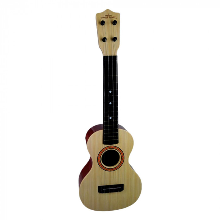 Chitara ukulele pentru copii cu corzi de plastic, reglabil, pana inclusa, crem