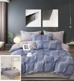 Cumpara ieftin Lenjerie Pat Monica Sf047, Bumbac, 4 Piese, Fara Elastic, Albastru, Gri