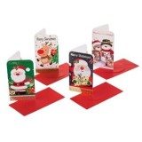 Set Felicitări de Crăciun cu Buzunar pentru Bani, 4 Modele Diferite, 9x16 cm, cu Plicuri Roșii, CMCLASS