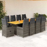 Set bistro de grădină cu perne, 11 piese, gri, poliratan