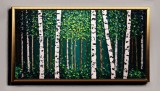 Tablou Pictat Manual, Pădure Mesteacăn, Abstract, 100x50cm, Ulei pe P&acirc;nză, Semnat, Vernisat, Decor Living, Birou, Abstract, Ulei