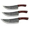 Set trei cutite de bucatarie IdeallStore&reg;, Japanese Soul, lucrate manual, otel damasc, maner lemn, maro