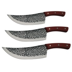 Set trei cutite de bucatarie IdeallStore&reg;, Japanese Soul, lucrate manual, otel damasc, maner lemn, maro