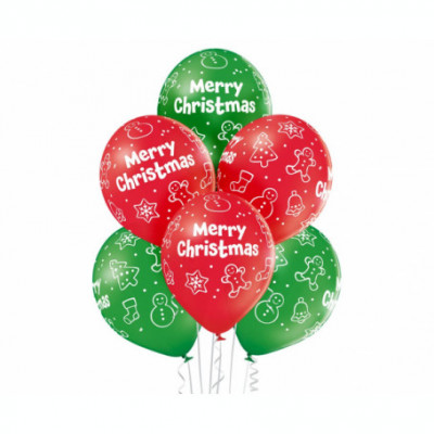 Set 6 baloane Merry Christmas rosu- verde, 30 cm foto