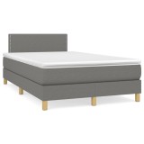 vidaXL Pat cu arcuri, saltea și LED, gri &icirc;nchis, 120x190 cm, textil