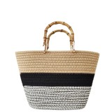 Geanta din rafie Black and Beige