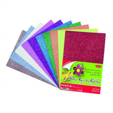 Set 10 Coli Hartie Gumata Glitter Autoadeziva A4 Daco Art, 10 Culori, Hartie cu Sclipici, Coli Autoadezive Sclipici, Hartie cu Sclipici, Hartie Decora