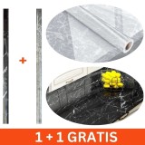 Folie Autoadeziva Marmura Impermeabila 60x300cm (1.8mp) Negru/Gri - Autocolant PVC Mobilier, Blat Bucatarie + 1 GRATIS