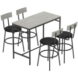 HOMCOM Set cu Masă &Icirc;naltă și 4 Scaune de Bar cu Spătar Stil Industrial Gri | Aosom Romania