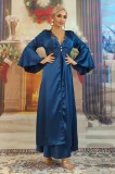 M805RR-44 Set 2 piese lenjerie eleganta de seara din desu si halat lung cu material satinat si broderie