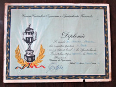 Diploma veche, Romania 1959 - Spartachiada Tineretului foto